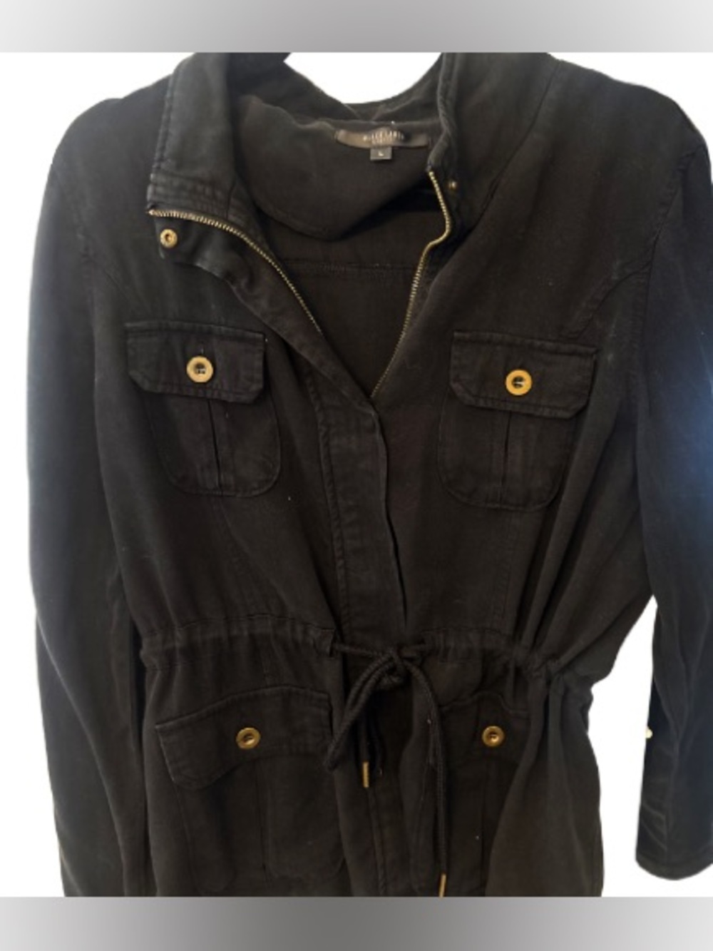 Black Label Black Drawstring Utility Jacket with Button Pockets